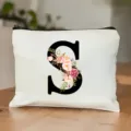 Blumen Buchstabe S Kosmetiktasche Canvas Make-up Beutel Reißverschluss Waschbeutel Damen - S