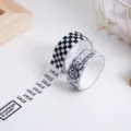 Minimalistische zwart-witte washi tape set met schaakbordpatronen en Engelse citaten. - Schaakbord Smiley / 1,5 cm * 5 m