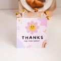 Pink floral mini message card with crown clip, cute thank you greeting card for florist. - Style B Smile Flower (s-966) / 50 Sheets