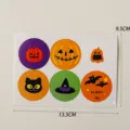 6pz adesivi rotondi Halloween zucca gatto cappello strega confezione scatola regalo deco - Confezione da 6 Pezzi (Stile E)
