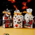Halloween plastic gift bags with golden ribbon, festive candy and treat packaging, 50pcs - Style A Three In One / 50 Pieces/Pack (15*23+3cm)