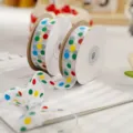 Colorful polka dot sheer organza ribbon spool for gift wrapping, party decoration, and floral bouquets. - 2.5cm*22m / Multicolor Dot (White Base)