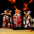 Halloween candy gift bags, cute cartoon drawstring plastic packaging bags for holiday treats detail view. - Style B Three In One / 50 Pieces/Pack (15*23+3cm)