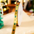 Gold foil Christmas ribbon with green trees, 1cm double-sided gift wrapping satin ribbon roll. - Green Christmas Tree Model (1cmx22m)