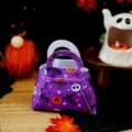 Μωβ τσάντα καραμελών Halloween με τύπωμα, τσάντα δώρου από τσόχα για πάρτι. - Μωβ Σκελετός