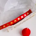 Red gold foil heart ribbon for Valentine gift wrapping, baking decoration and cute bows. - Red with Gold Heart / Width 1cm Length 22m