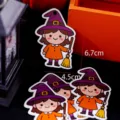 Detail view of cute Halloween witch paper hang tags with clear size markings for decoration. - Witch / 50 Pieces