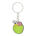 Detailansicht eines niedlichen Kokosnuss PVC Schlüsselanhängers mit pinker Blüte und Halter. - Kokosnuss Schlüsselanhänger