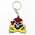 Porte-clés crâne de pirate en caoutchouc PVC, joli pendentif de sac et anneau métallique. - Crâne avec Bandana Rouge