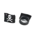 Detail shot of black silicone pirate skull ring, featuring clear white crossbones flag motif. - Style 02