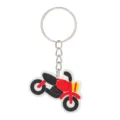Detailansicht eines niedlichen motorradförmigen PVC-Schlüsselanhängers mit Metallring. - Motorcycle Keychain