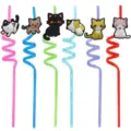 Süße Katzen Lockige Strohhalme Mehrfarbig PVC Cartoon Trinkhalme Party Zubehör Set - Katzen Strohhalm Set