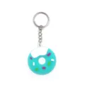 Cute teal donut keychain with colorful sprinkles, stylish PVC cartoon key ring accessory. - Teal