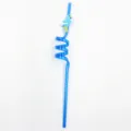 Pajita de plástico en espiral azul con un lindo diseño de flamenco para fiestas. - Azul Zafiro