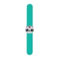 Close-up detail of the cute cartoon cat unicorn charm on green silicone slap bracelet wristband. - Style 02 (Cat Unicorn)