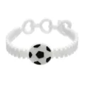 Silicone soccer bracelet detail shot, white PVC football wristband party toy close up. - Soccer Three-Hole Bracelet