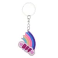 Detail view of the colorful rainbow cloud BFF keychain, showcasing soft PVC texture and metal ring. - Rainbow Friends 02