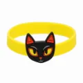 Bracelet en silicone jaune Halloween avec charm chat noir, joli cadeau bijoux pour enfants. - Chat Fantôme
