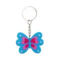 Porte-clés en silicone papillon bleu avec motif de cœur mignon et anneau métallique. - Papillon
