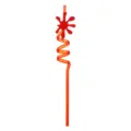 Detailed view of creative red plastic spiral drinking straw with splash decoration for party. - Red