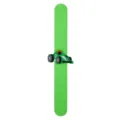 Green silicone slap bracelet detail featuring a cute race car charm with number 3. - Racing Car Slap Bracelet 01 (Green)