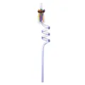 Close-up detail shot of the colorful paintbrush topper on a purple curly plastic straw. - Purple