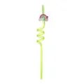Green curly straw detail, cute rainbow cloud decoration, plastic party drink straw. - Rainbow Green