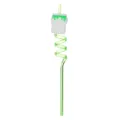 Cute artistic curly plastic straw with green slime paint drip decor for party drinks. - Green