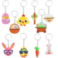 Joli porte-clés en silicone de Pâques avec poussin, lapin et œufs colorés pour fête. - Porte-clés de Pâques