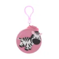 Closeup view of cute cartoon zebra patterned pink mini portable folding cushion comb detail. - Zebra Mirror Comb