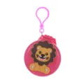 Portable pink folding hair brush with cute cartoon lion design and keychain loop for travel. - Lion Mirror Comb