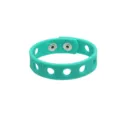 Mint green silicone wristband with metal snap buttons and multiple decorative holes for adults. - Teal