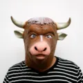 Halloween Stier Latex Maske, realistischer Tierkopfschmuck für Kostümparty und Cosplay. - Neuer Stier / Beige