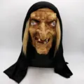 Halloween realistic old witch mask horror scary party costume prop with black hood - Long Nose Old Witch