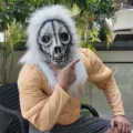 Halloween silver wolf mask costume scary latex devil creepy masquerade party performance prop - Silver Hair Wolf Skull Mask
