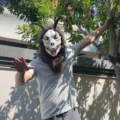 Halloween scary beast wolf skull mask with horns and fur for horror cosplay party costume prop - Brown Hair Ram Skull Mask