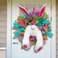 Easter bunny wreath spring hanging door decoration with movable legs and colorful ribbons design. - OPP Bag / Electric Version