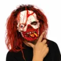 Máscara de zombi espeluznante de Halloween con pelo rojo tocado de terror para fiesta - Cara de Fantasma con Peluca Roja