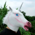 Halloween latex unicorn mask, funny horse head costume prop for party and cosplay events. - White Unicorn