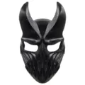 Black PVC deathcore demonic mask with horns for Halloween party and music festival props - Black Style