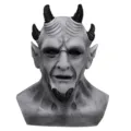 Creepy multi-horned demon latex mask for Halloween costume party and cosplay event. - Hexagonal Long Demon Style (Gray)