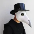 Steampunk Plague Doctor Mask Latex Halloween Costume Cosplay Bird Beak Mask with Hat - Simple White