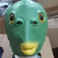 Funny green fish mask latex headgear for Halloween party cosplay, creepy meme animal costume prop. - Green Fish Head