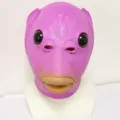 Funny pink fish latex mask creepy animal headwear for halloween cosplay party props - Purple Weird Fish