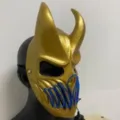PVC Deathcore Mask Evil Horns Halloween Party Cosplay Costume Prop With Blue Glowing Wire - Gold Glowing Style