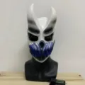 PVC Deathcore Mask White Horns Glowing Blue Line Halloween Cosplay Party Prop Variant - White Glowing Style