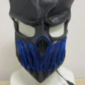 Black PVC deathcore mask with blue glowing wire, perfect for Halloween parties and cosplay. - Black Glowing Style