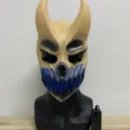 LED glowing deathcore mask PVC horned devil mask for Halloween party costume cosplay event. - Beige Glowing Style