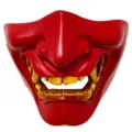 Halloween party hannya mask red gold half face demonic ghost evil mask costume props - Red Half-Face Hannya