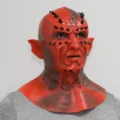 Red devil latex mask cosplay full head hood with black horns for Halloween party costume props. - Abaddon (Red)